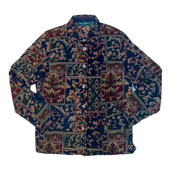 Vintage Lemon Grass Patchwork Tapestry Lightweight Button Front Jacket Blazer - Picture 12 of 12